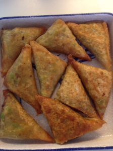 Durban-style mince and pea samosas with spring roll pastry